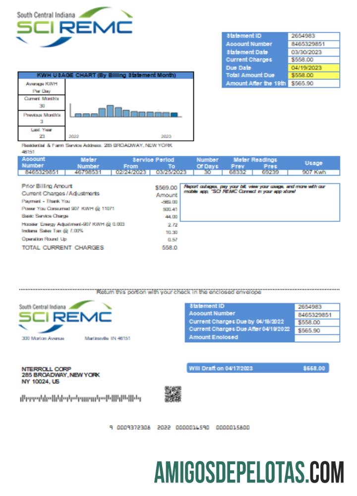 Projeto de lei de serviços públicos REMC do centro-sul de Indiana, SCR exemplo